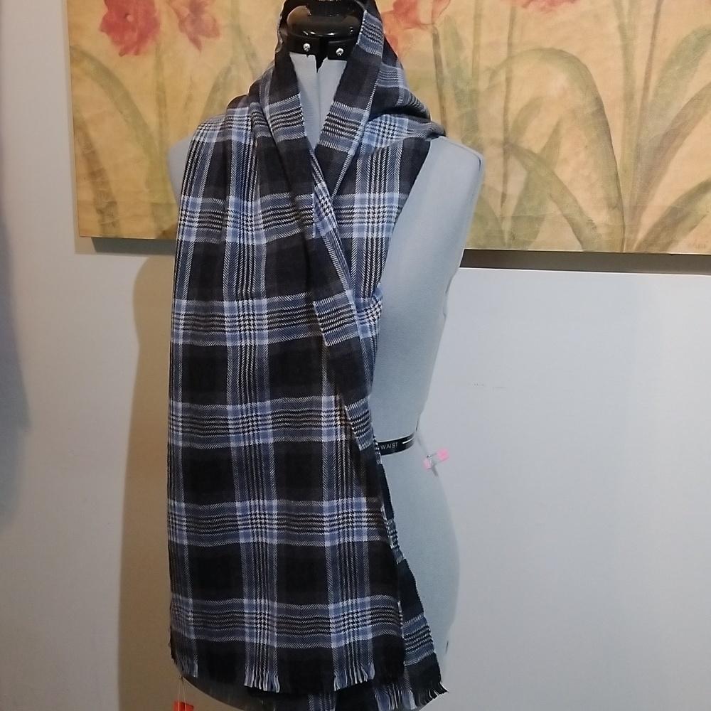 Alan Flusser blue plaid scarf. M06FHC1